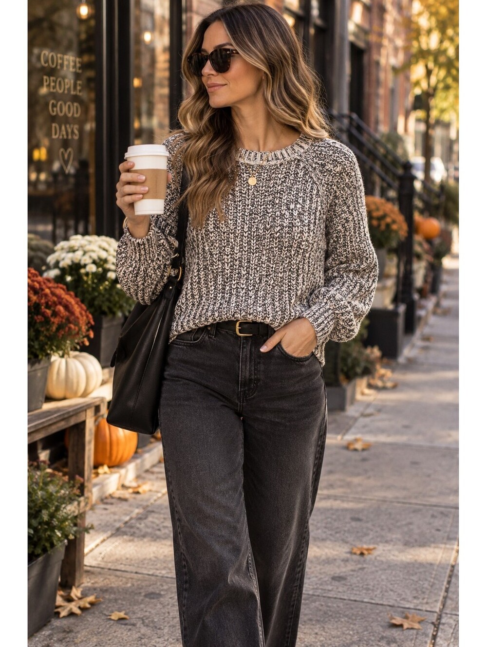 Free People Marled Black White Raglan Knit Sweater Women’s XS Cozy Fall